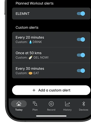 Wahoo app custom alerts configuration screen